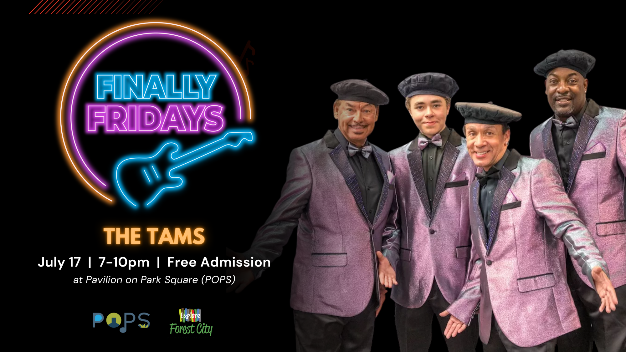 A free Finally Fridays concert ft. The Tams on July 17, 2026