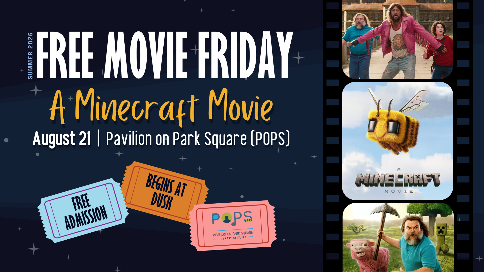 Free Movie Friday showing A Minecraft Movie on August 21, 2026