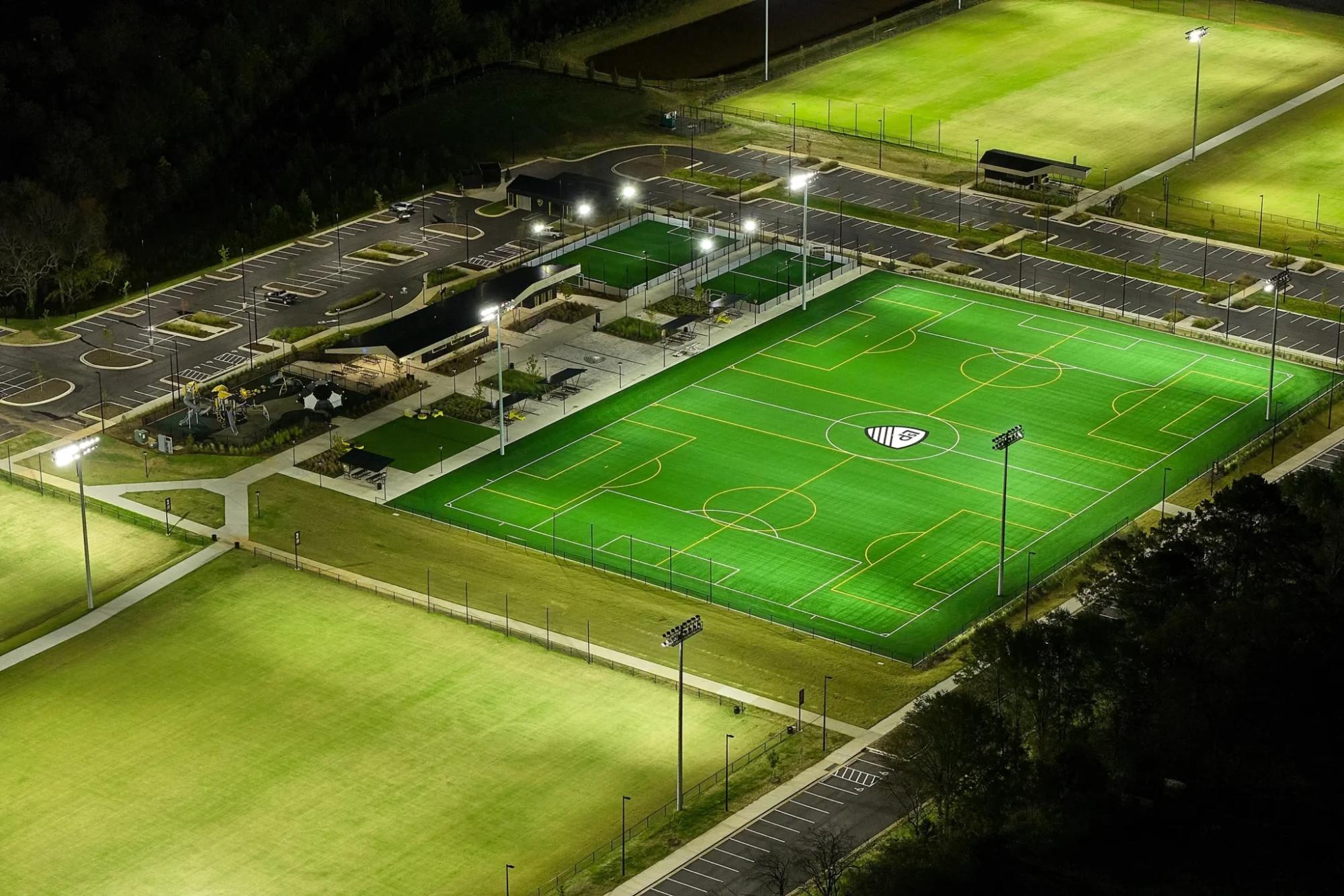 Drone shot of LSP at night